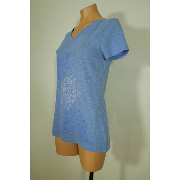 LUCY Top S SMALL Womens Active Sheer Blue V-Neck - Picture 3 of 7
